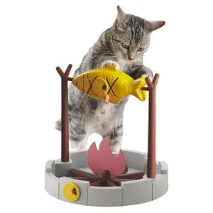 PetPals 11"High Cats Treat-Dispensing Slow Feeder,Pets Dry Food Dispenser,Cats Slow feeding snack bowl, Grilled Fish Spinning Toy, Food Puzzle Cat Toy