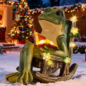 Solar Frog Garden Statue with LED Lights, Outdoor Solar Garden Decor for Patio & Yard, Artistic Home Outdoor Ornament, Miniature Housewarming Gift for Women, Mom, Family & Friends, Halloween & Christmas Decorations