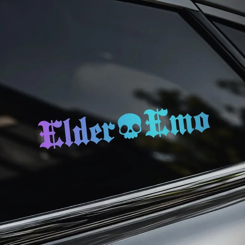Elder Emo Car Window Sticker Die-Cut Vinyl Decal, TikTok Car Decor, Waterproof Durable Gothic Music Sticker