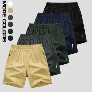 5-pack men’s solid-color shorts with zippered pockets — summer casual, comfortable, breathable three-quarter length pants; everyday men’s bottoms; tropical beige; SpringStatements clothing, menswear, plain Men's
