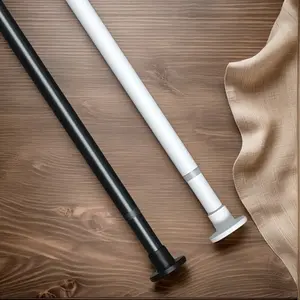 1pc Heavy-Duty Extendable Telescopic Pole Shower Curtain Rod with Spring Mechanism - No-Drill Installation, Black/White, Heavy Weight Capacity for Bathroom, Window, Curtain, Door, Clothes drying