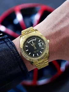 Top Luxury Log Series Moon Window Business Men's Watch, Round Dial, Waterproof Calendar Display, Stainless Steel Butterfly Buckle Strap