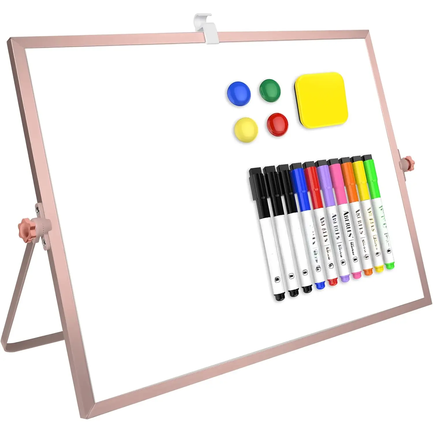 16 x 12 inches Dry Erase Whiteboard, Rose   Desktop Double-Sided White Board with Stand, 10 Markers, 1 Eraser, 4 , Portable Whiteboard Easel for School Office