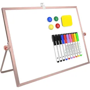 16 x 12 inches Dry Erase Whiteboard, Rose   Desktop Double-Sided White Board with Stand, 10 Markers, 1 Eraser, 4 , Portable Whiteboard Easel for School Office