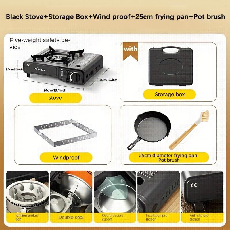 AORAN Portable Butane Camping Stove with Case and Frying Pan, Windproof Design for Outdoor Cooking & Tailgating Precise Heat Control Compact & Durable
