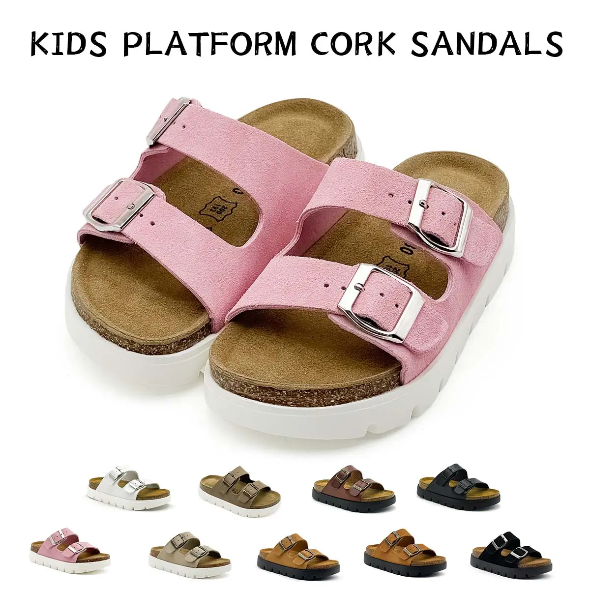 Kids Platform Cork Sandals | Toddler & Youth Adjustable Buckle Slides, Comfortable Summer Beach Slippers