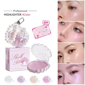 1pc Highlighter Cream, Face Brightening Pearl Shimmer Blush High Light Powder, Shell Design, Includes Phone Chain, Portable Makeup
