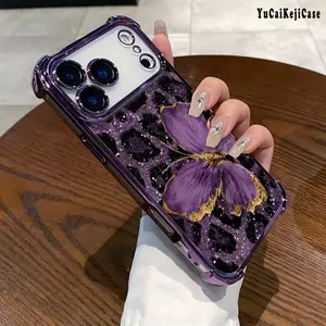 Purple butterfly Pattern Creative Design Exquisite Electroplating TPU Shell Suitable For IPhone 17 16 15 14 13 12 11 PRO PLUS MAX AIR Four-corner Drop-proof Transparent Casual Soft Silicone Mobile Phone Case Protective