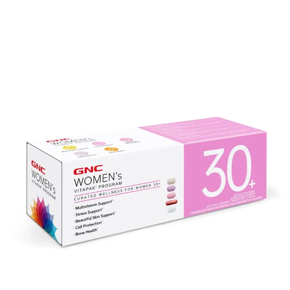 GNC Women's 30+ Vitapak 5-in-1 Dietary Supplement, 30 Count - 4 Tablets Daily, Multivitamin for Daily Needs, Stress & Bone Support, Skin Protection, Liver Health, Beauty Supplement Vitamin, Glutathione Defense, L-Theanine Relax, Stockup Option