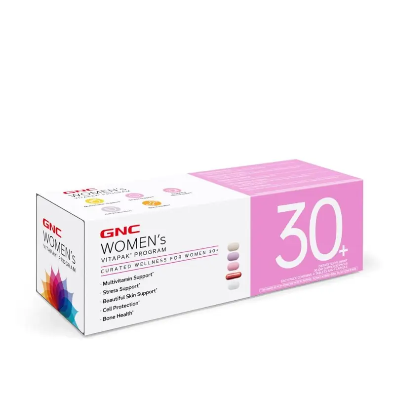 GNC Women's 30+ Vitapak 5-in-1 Dietary Supplement, 30 Count - 4 Tablets Daily, Multivitamin for Daily Needs, Stress & Bone Support, Skin Protection, Liver Health, Beauty Supplement Vitamin, Glutathione Defense, L-Theanine Relax, Stockup Option
