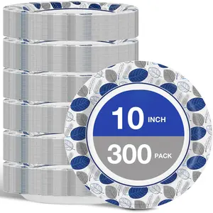 300 Count Paper Plates 10 Inch Bulk, Disposable Large Paper Dinner Plates, Soak Proof, Cut Resistant for Family Gatherings, Travel, Parties, Picnic, Holiday and Daily Use