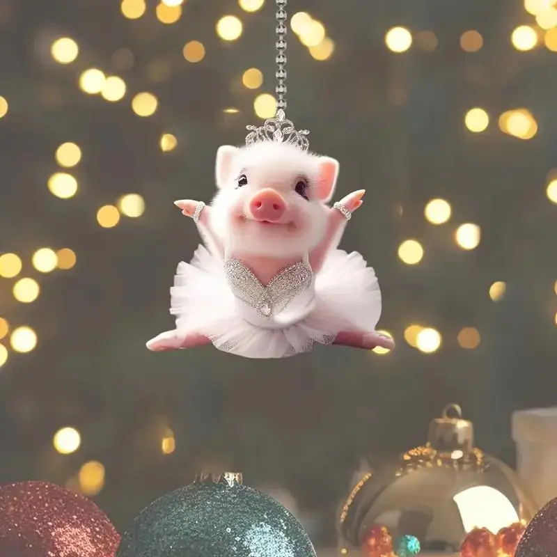 Cute Cartoon Pig Design Car Rearview Mirror Hanging Ornament, Acrylic Car Interior Decoration, Car Accessories for Women & Girls