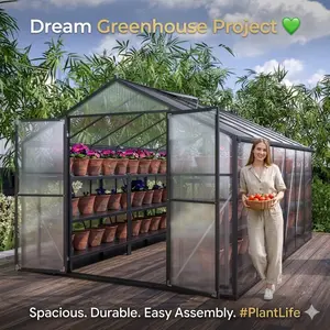 8x12 FT Outdoor Greenhouse Heavy Duty Polycarbonate Walk-in Greenhouse with Aluminum Frame Double Doors and Ventilation Windows for Backyard Garden Plant Lovers Home Gardening Ideas Backyard Makeover Urban Farming
