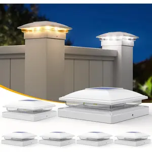 6 Pack Solar Post Cap Lights, 2 Modes Warm/Cool Light Outdoor Waterproof Fence Post Solar Lights, Solar Powered Decor for Garden Patio Deck, Fit 4x4 5x5 5.5x5.5 Wood & Vinyl Posts, White