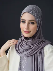 Women's Hot Diamond Plain Jersey Hijab Shawl, Soft Headscarf, Arabic Headwrap, Casual Long Scarf, Conservative Solid Color, Daily Use