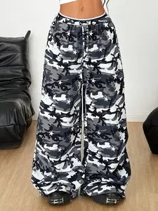 Women's Camo Print Sweatpants, Streetwear Hip-Hop Style, Drawstring Waist, Casual Fashion, Spring & Fall, Long Regular Fit
