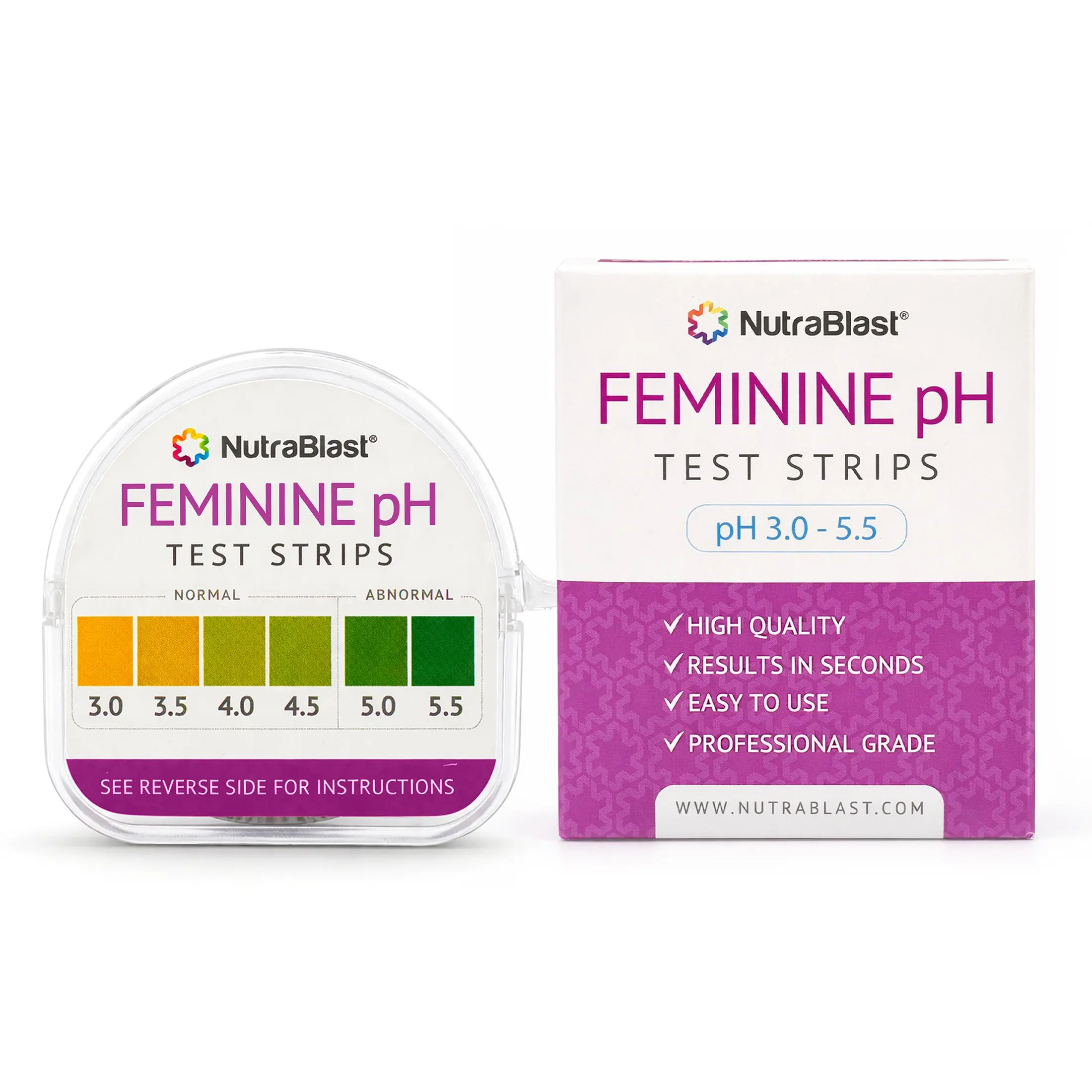 NutraBlast pH Test Strips for Women, 100 Ct Roll, Vaginal pH Test at Home, Feminine Care pH Paper Strip, Vagina Health Tester at Home, Women's Balance Products, 3.0-5.5 Level Scale, 15-Second Testing