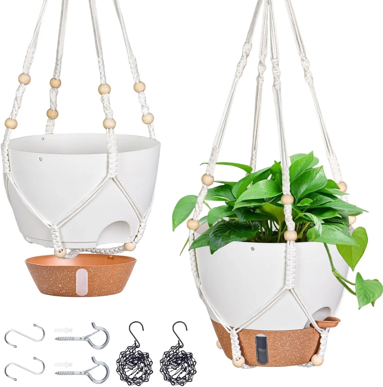 10 Inch Hanging Planters for Indoor  & Outdoor - 2 Pack Self-Watering Hanging Pots with Drainage Holes, Visual Reservoir, 2 Hangers - Self-Watering Hanging Baskets Flower Pots