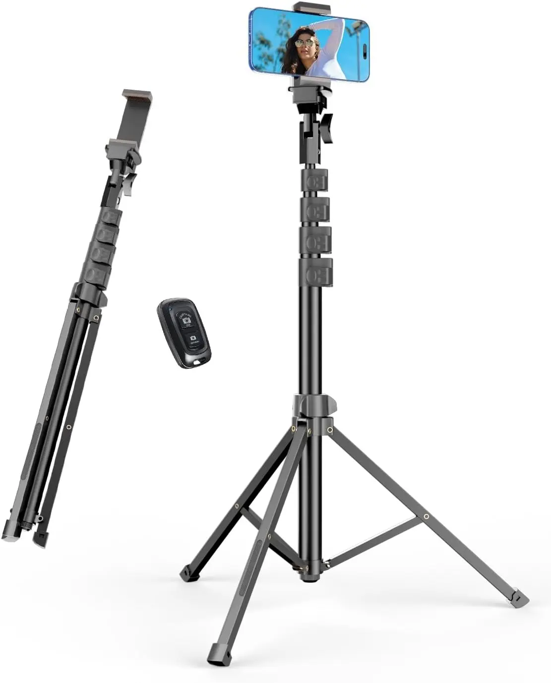 62-Cell Mobile Phone Tripod Stand & Selfie Stick, Extendable Adjustable Floor Accessory with 30ft Wireless Remote Control, Universal 1/4 Screw & Phone Holder for iOS/Android, Camcorder Video Recording Filming
