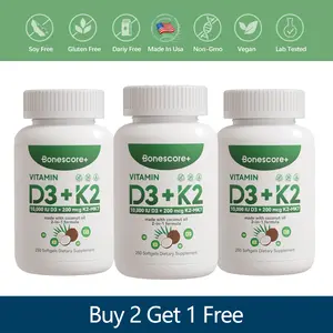Bonescore+ Vitamin D3 + K2 (MK-7) 10000 IU D3 + 200 mcg K2 250 Softgels 8-Month Supply Supports Bone Strength Enhances Calcium Absorption & Immune Support Made in USA Non-GMO Gluten-Free Vegan Healthcare Natural Bathroom Fitness