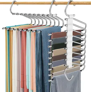 Upgraded Pants Hangers Space Saving Clothes Hanging 9 Layers, Non Slip Clothes Hangers for Closet Organizers and Storage Home Organization hooks