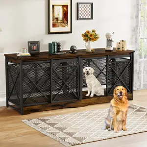 COZPAW 78" Dog Crate Furniture for 2 Dogs,Extra Large Breed Double Chew-Resistant Indoor Pet House,Heavy Duty Wooden XXL Large Kennel, Furniture Style XL Dog Cage, Max 300lbs Capacity (Brown)