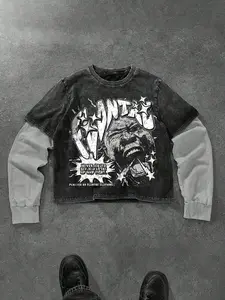 Men's New Long Sleeve Shirt Patchwork Two-Piece Letter Print Graphic Casual Fitted Comfortable Streetwear, Fall & Winter Fashion, Versatile, Trendy and Aesthetic