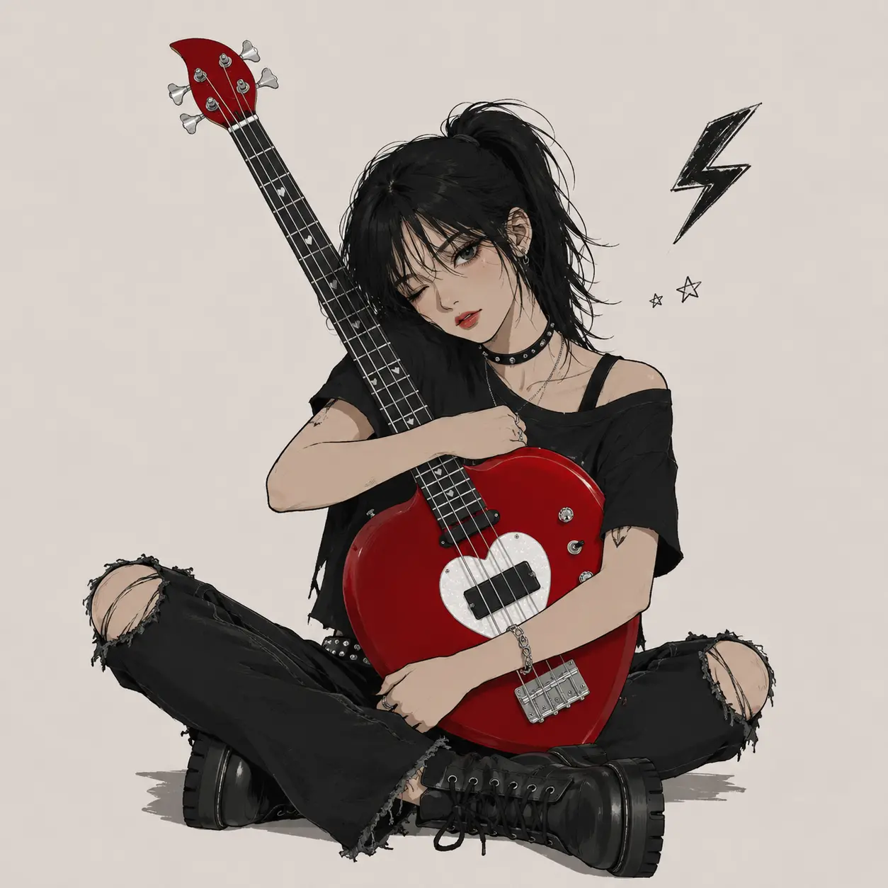 Red Heart 4-String Bass Guitar - Basswood Body, Rosewood Fretboard, Chrome Hardware, 22 Frets, Ace Frehley HHH Pickups, Glittered Blue & Silver Paint, Bold Look, Classic Design, Distinctive Sound, Guitar Strings, Live Performances, Modern Aesthetics, Blue
