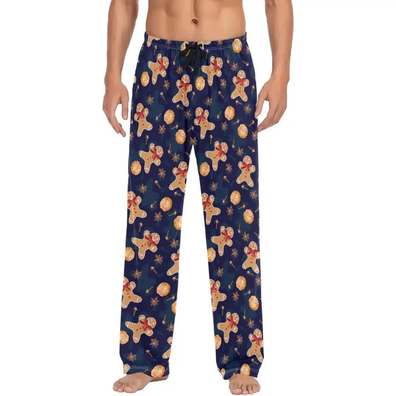 Men's Christmas Gingerbread Man Pajama Pants Cotton Soft Comfy Straight-Fit Lightweight Pj Bottoms