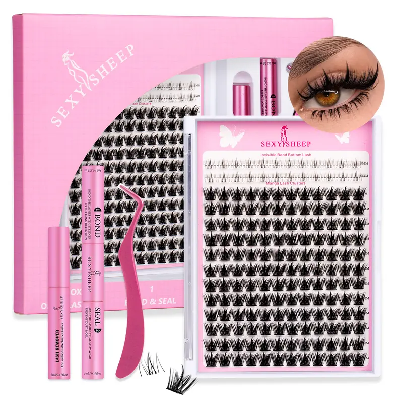 Natural Curl Cluster Eyelash Set, Individual Cluster Lashes, Manga Lash Clusters Kit, Best Lash Clusters, DIY Eyelash Extension Set with Lashes, Glue, Gel, Remover, Tweezers and Brush, DIY False Eyelashes for Makeup