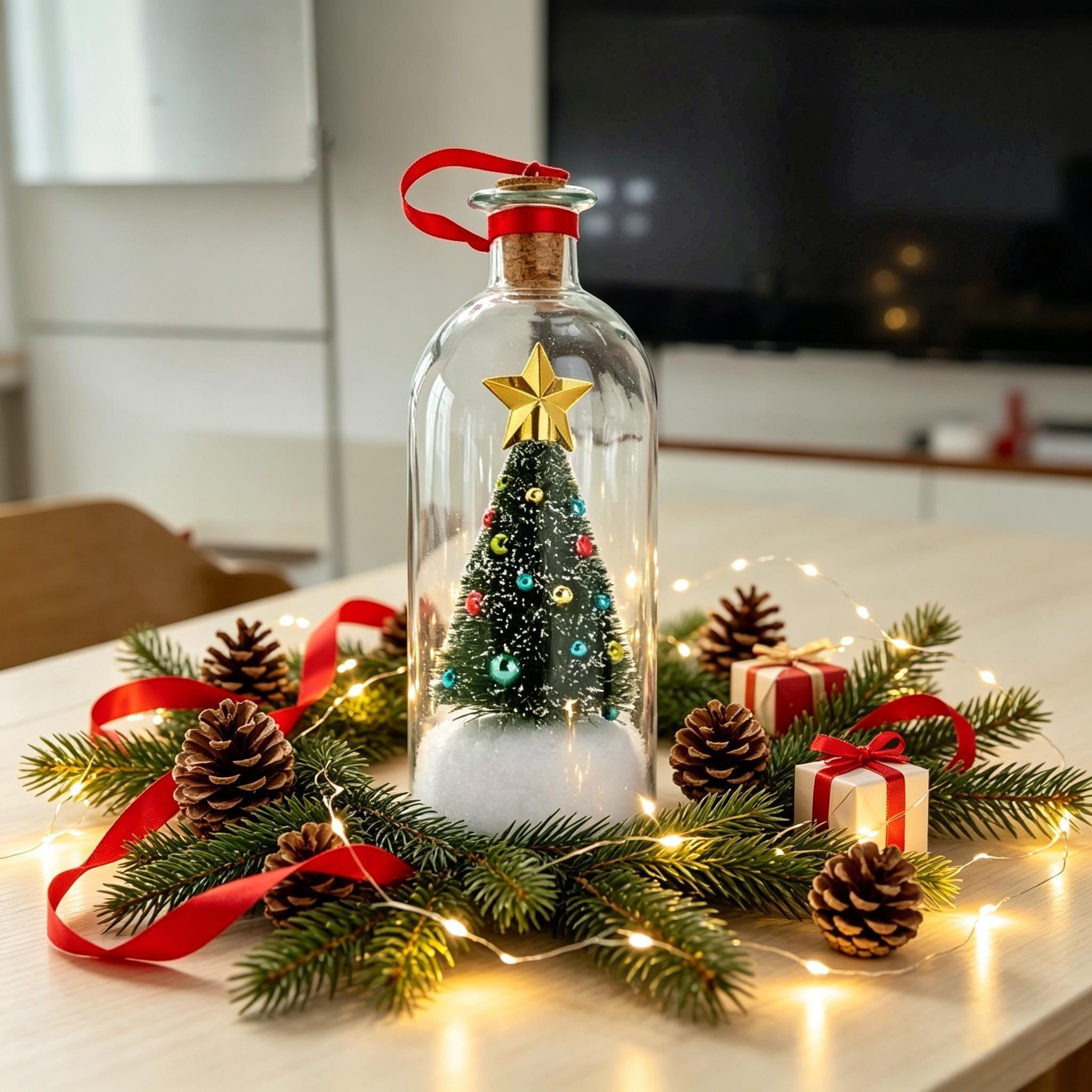 Christmas Mini Christmas Tree in Glass Bottle Recordable Voice Message Ornament Desktop Tabletop Decor Unique Christmas Gift   Voice Recording Keepsake Present and Christmas decorations.