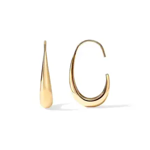 birthday gifts for gf “Golden Hour Glide” Teardrop Hoops | 14K Gold Plated Pull-Through Design, Lightweight Statement Earrings for Day & Night