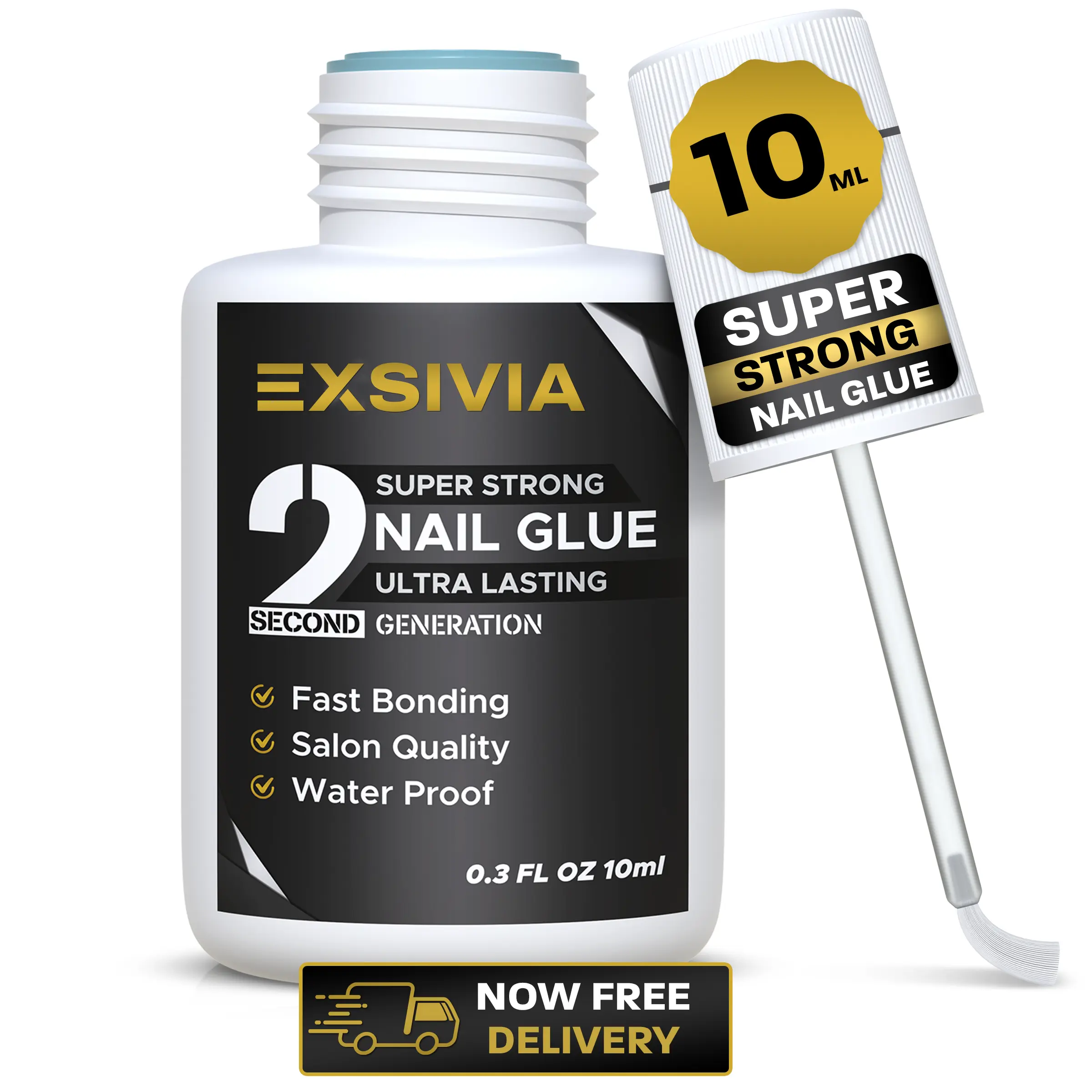 2nd Generation Strong Hold Nail Glue - Salon Quality, Extra Strength for Acrylic, Press-On, Fake Nails, No Dehydrator and Primer Needed - 10ml