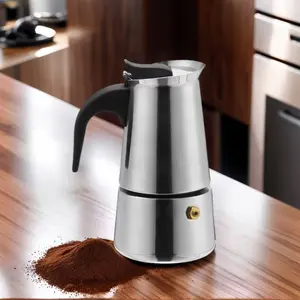 Electric Italian Moka Pot Stainless Steel Portable Espresso Coffee Maker Holds 6-9 Cups Metal Filter Suitable for Stove Travel Carry