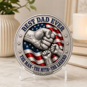 (Custom in Description) Personalized Dad Coin Keepsake Gift, Custom Best Dad Ever Fist Bumps With K i d s' Names Coin, Fathers Day Gift, Veteran Grandpa, Papa Gift