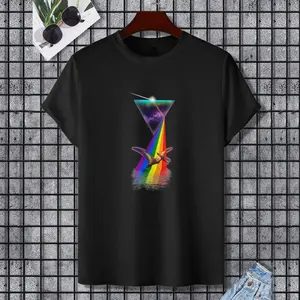 Vintage Retro Prism Pterodactyl T-Shirt, 100% Cotton, Single Side Printed, Black Short Sleeve T-shirt, Gift for Family Friends, S-XXXL, 1 pc, Fabric Weight 180g