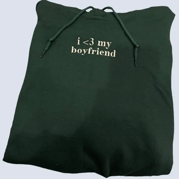 I Love My Boyfriend BF Embroidered T Shirt Sweatshirt / Hoodie Womenswear Sweaters Tops Pullover Anniversary Valentine Cotton Gifts for Her/ I Heart My Boyfriend / Gift from Girlfriend Streetwear hoodie Comfort Casual sweater embroidery