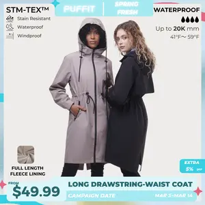 PUFFIT STM-TEX ST200 Long Length Ultra Waterproof Raincoat With Warm Brushed Lining And Drawstring Waist,High-Density Water-Resistant Material & Plush Lining,Shell Jacket,Spring Jacket,SpringStatements,Windbreaker,Dog Walking,School Running,Football Mum