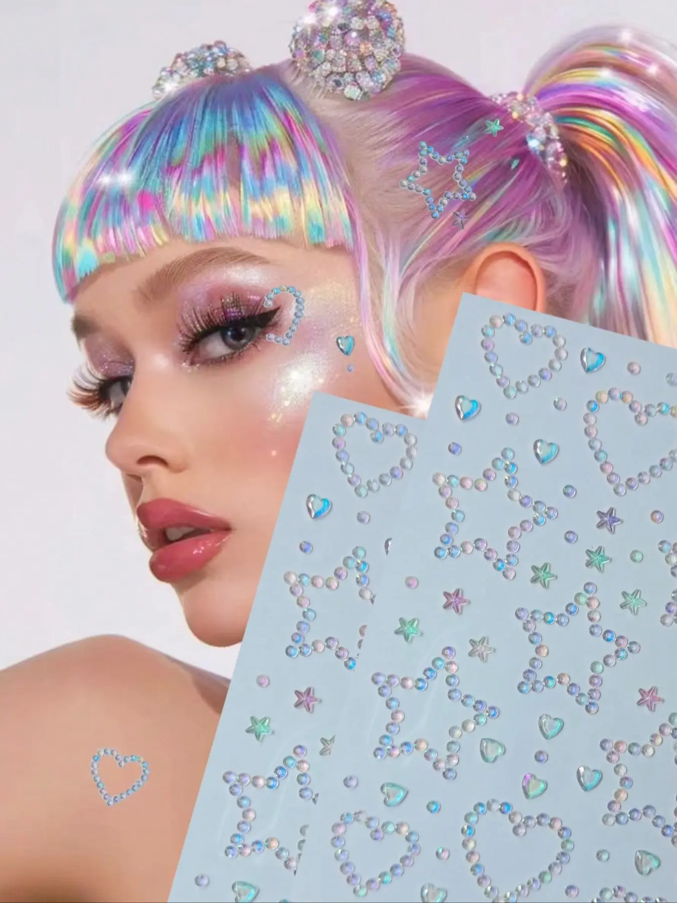 Colorful Gem Stickers Set, Pentagram, Heart & Multi-Shaped Face Jewels for Christmas Makeup, Festivals, Cosplay, Parties
