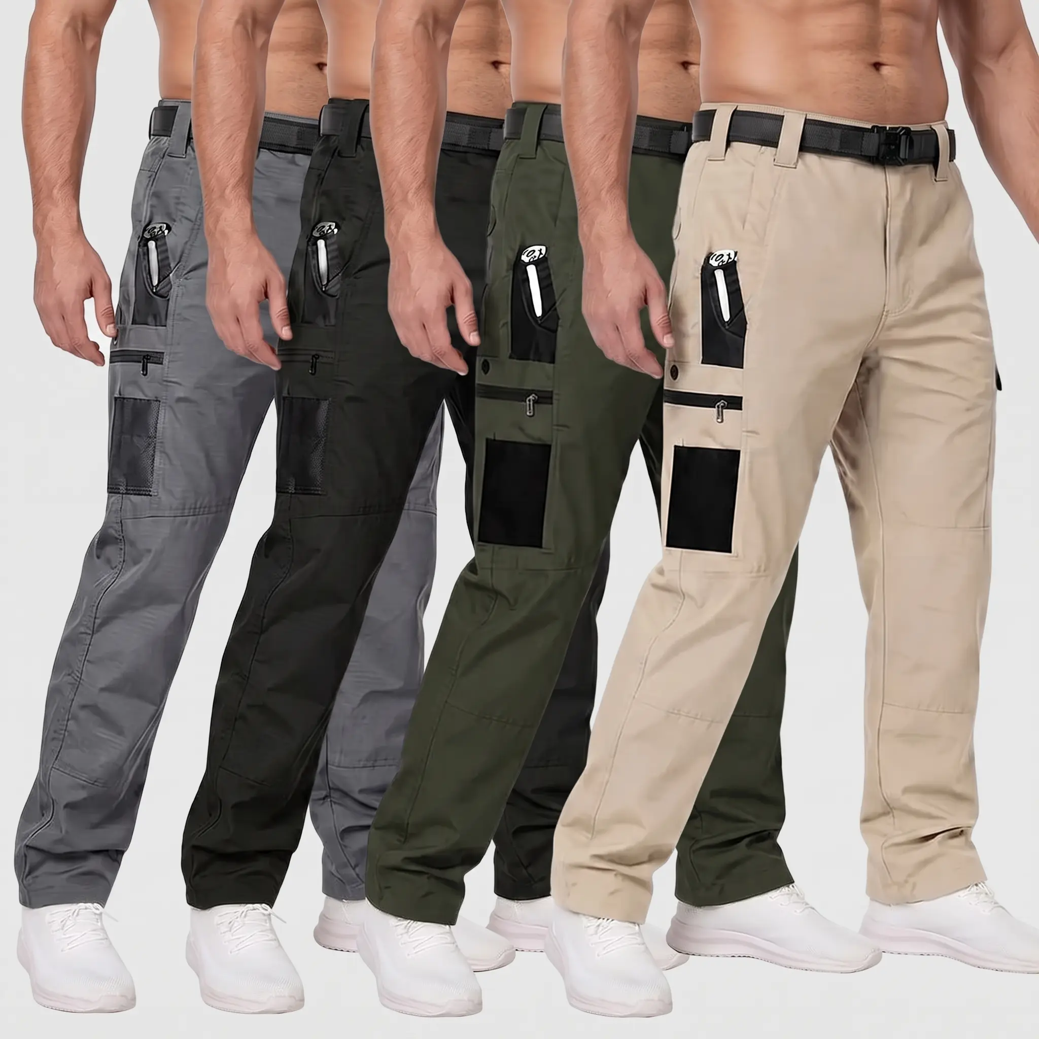 Nheals 4PCS Men's 9-Pocket Tactical Cargo Pants, Ripstop, Water Resistant & Breathable, Hiking, Outdoor and Construction Work Pants