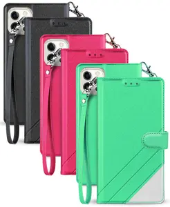 Infolio Wallet Case Credit Card Slot ID Cover, View Stand [with Wrist Strap Lanyard] for Apple iPhone 12 Pro Max (6.7")