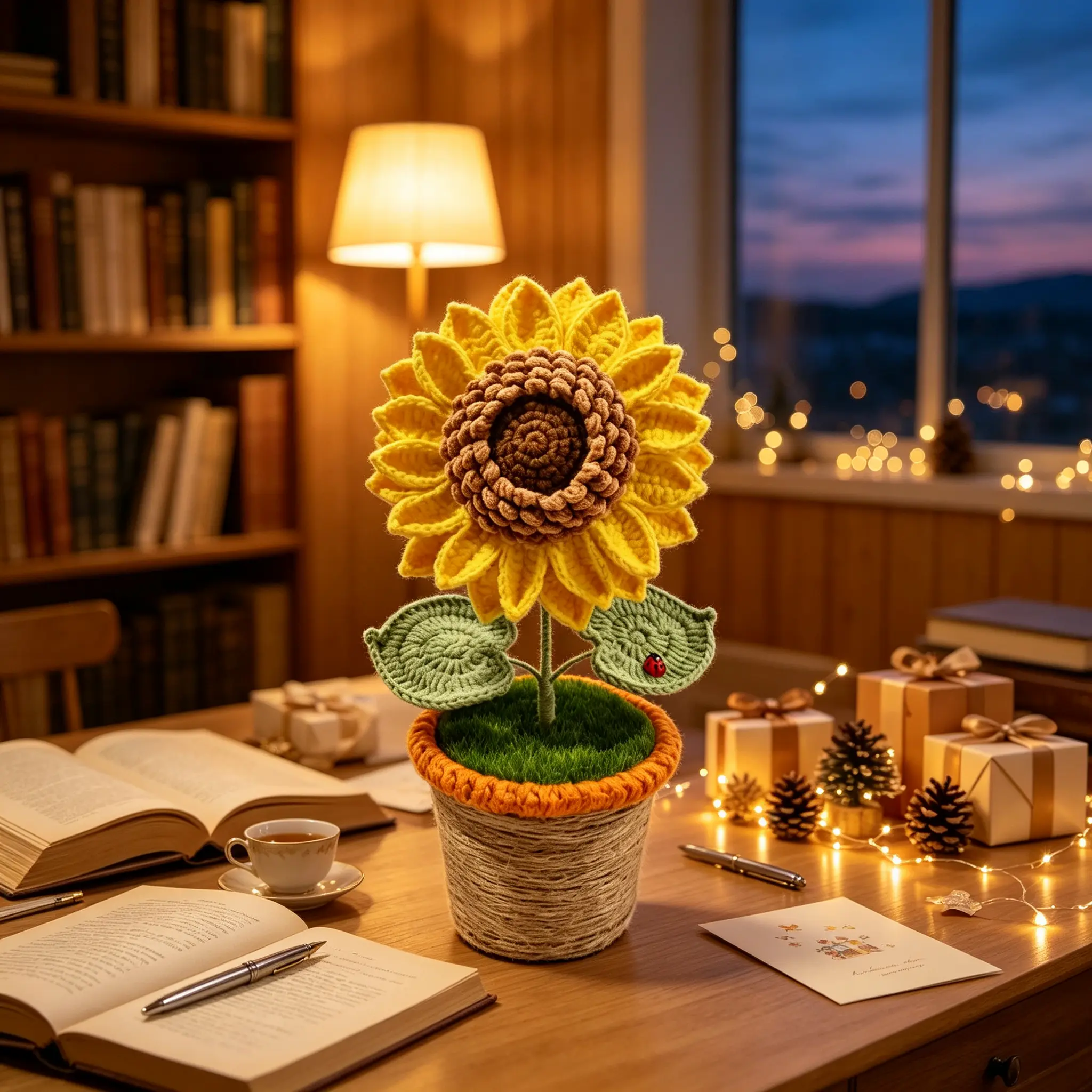 Handmade Crochet Sunflower Potted Artificial Decor, Degree Rotatable Flower Head, Aesthetic Desk Ornament, Ideal Holiday Gift for Mothers Day-Valentines Day-Birthday