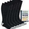 Pembrook Unisex Bamboo Blend Knee-Highs - Plus Size Wide Calf Compression Socks for Adults, Easy to Put On, Running Socks for Flights, Workout to Lounge Use