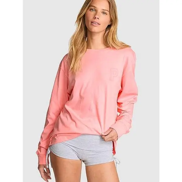 Victoria's Secret PINK Cotton Long Sleeve Campus Ringer T Shirt (XS-XXL)