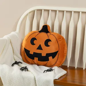 Glitzhome 15.5"L Fall and Halloween Fabric Double Sided Pumpkin Pillow