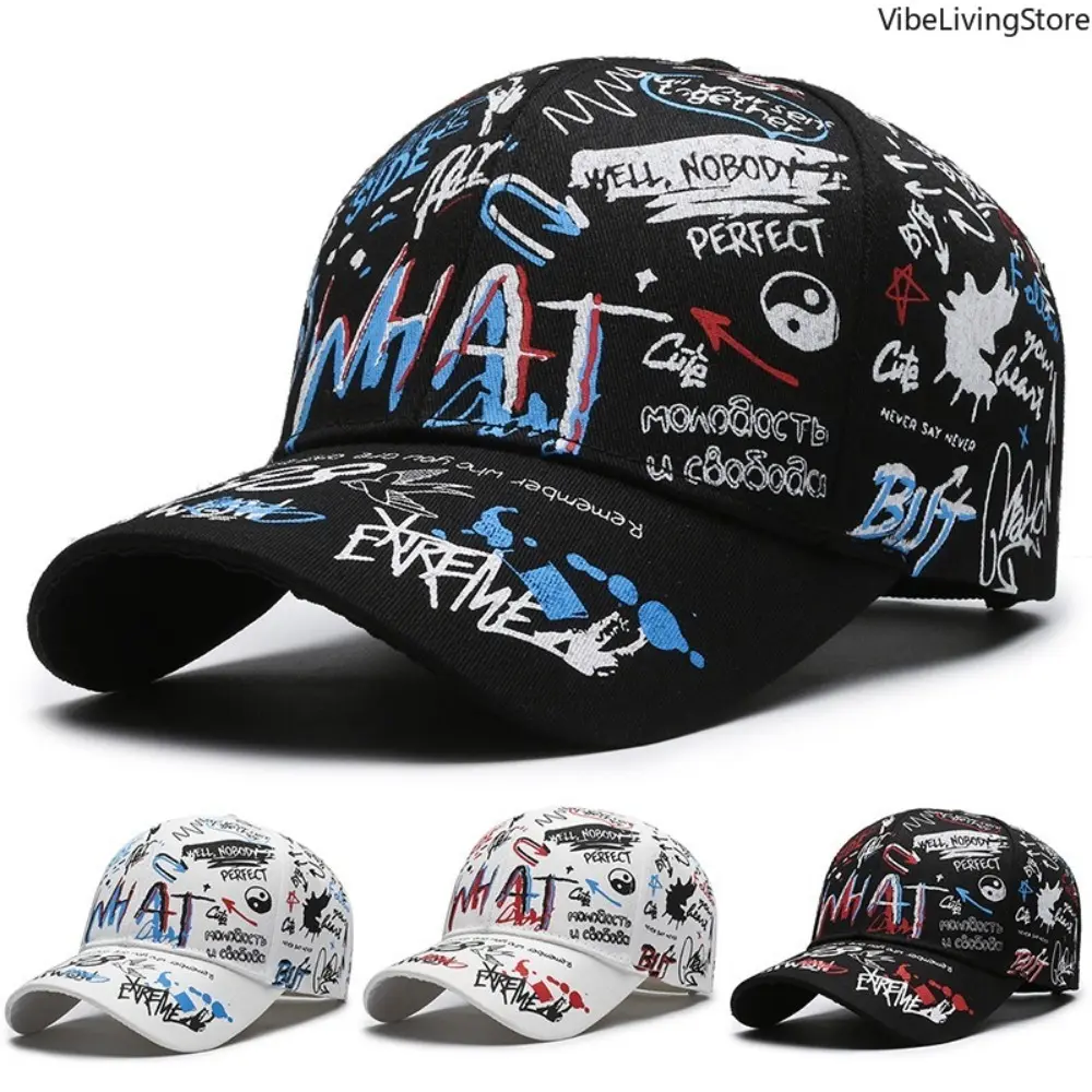 Unisex Graffiti Print Cotton Baseball Hat - Adjustable Snapback Streetwear Hat, Casual Outdoor Luggage & Bag Accessory for Men & Women, Adjustable Streetwear Hat, Hats
