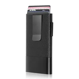 Minimalist Men's Wallet with  Clip - Leather &  Construction Clip Wallet - Durable  Front Pocket Wallets For Men, Trigger Spring Cards  Holder - Black