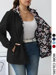 Giolshon Women's Plus Size Autumn Winter Reversible Jacket, Fashionable Hooded Windbreaker for All Seasons, Comfortable Business Casual Outerwear