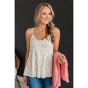Love Deeply Floral Lace Babydoll Tank Top- Cream