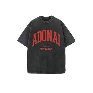 Retro Washed T-Shirt Single-Sided Printed (230 Pure Cotton T-Shirt) 'ADONAI MY LORD'  Letter And Pattern Print, Mens TShirt, Mens Shirt Casual, Comfortable, Fashionable T-Shirt, Street Style Cotton